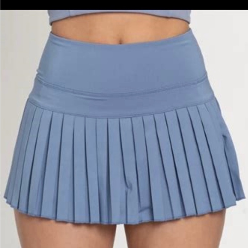 Gold Hinge Dusty Blue Pleated Tennis Skirt